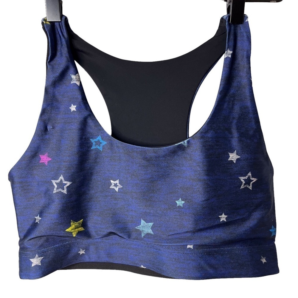 Terez North Star Print Racerback Sports Bra Blue Size Large Scoop Neck - Picture 2 of 5